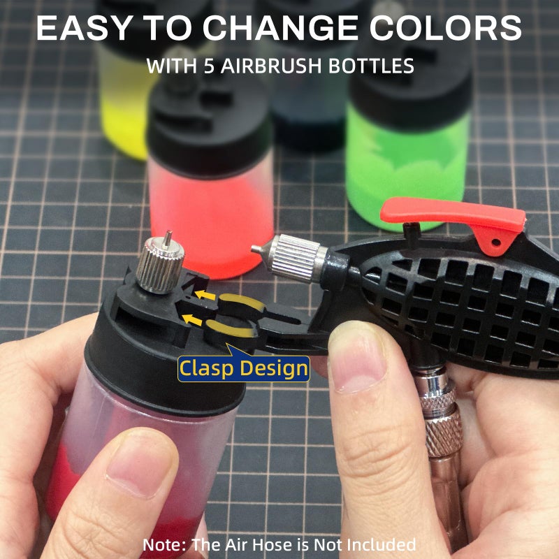OPHIR 0.3mm Airbrush Kit, Siphon Feed Airbrush Gun with 5X 22CC Airbrush Bottles, M5 Female & 1/8 Male Connector for Model, Craft, Shoes, Temporary Tattoo Airbrushing, Easily Change Air Brush Paints - Image 2